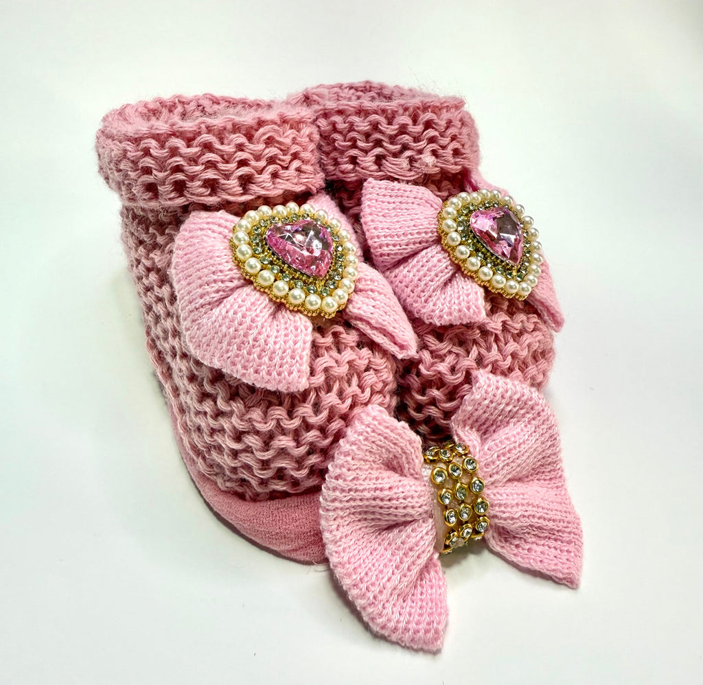 Kit Sapatinho+Lacinho Rosa Pedraria