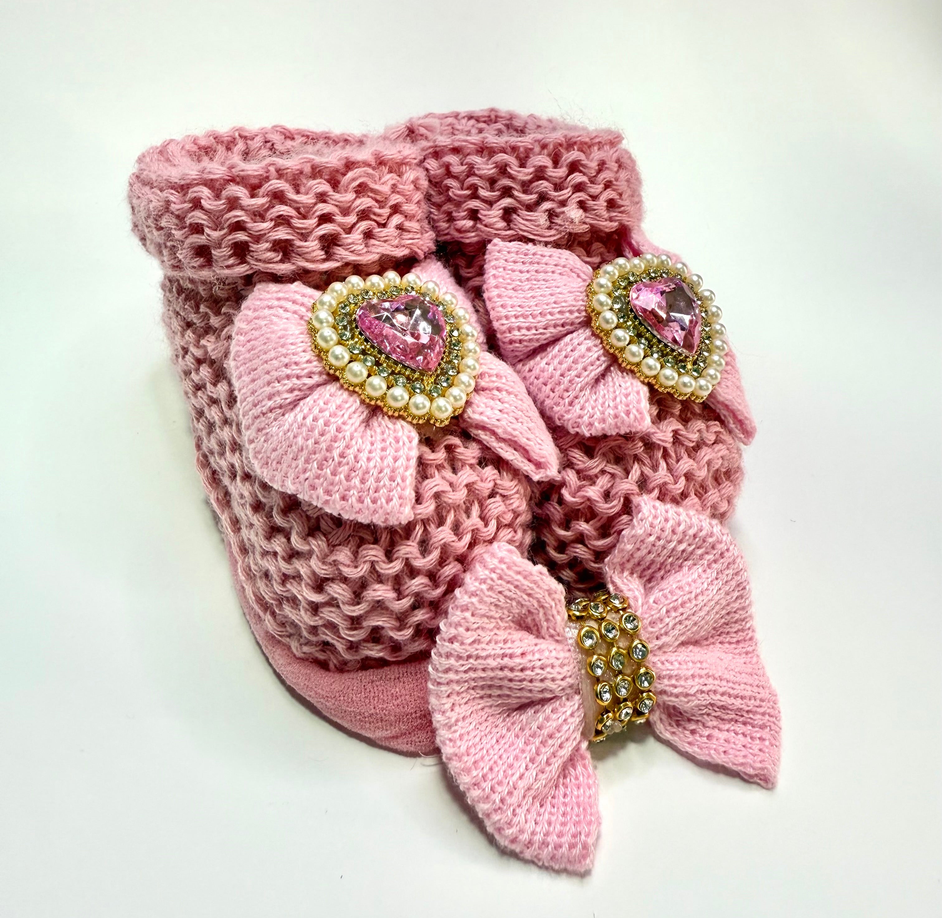 Kit Sapatinho+Lacinho Rosa Pedraria