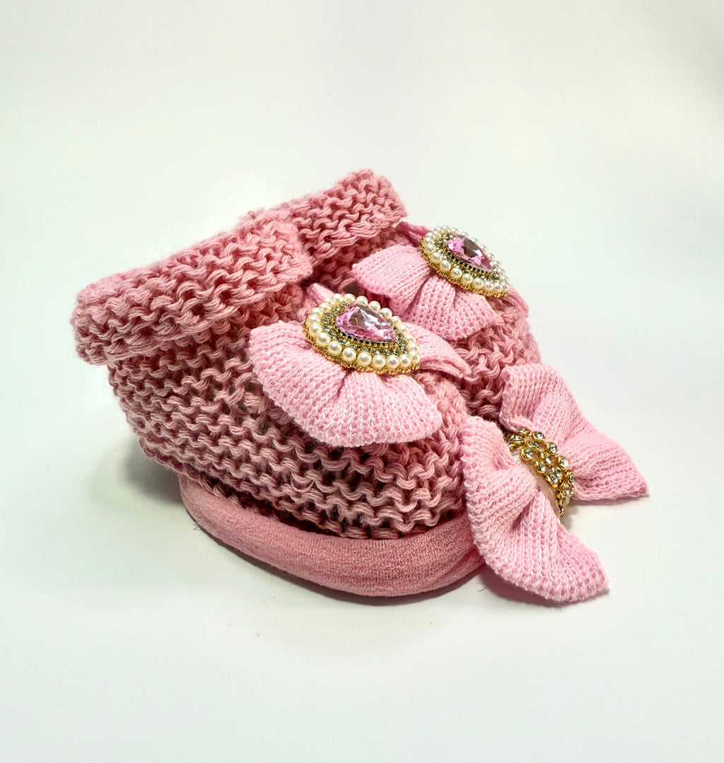 Kit Sapatinho+Lacinho Rosa Pedraria