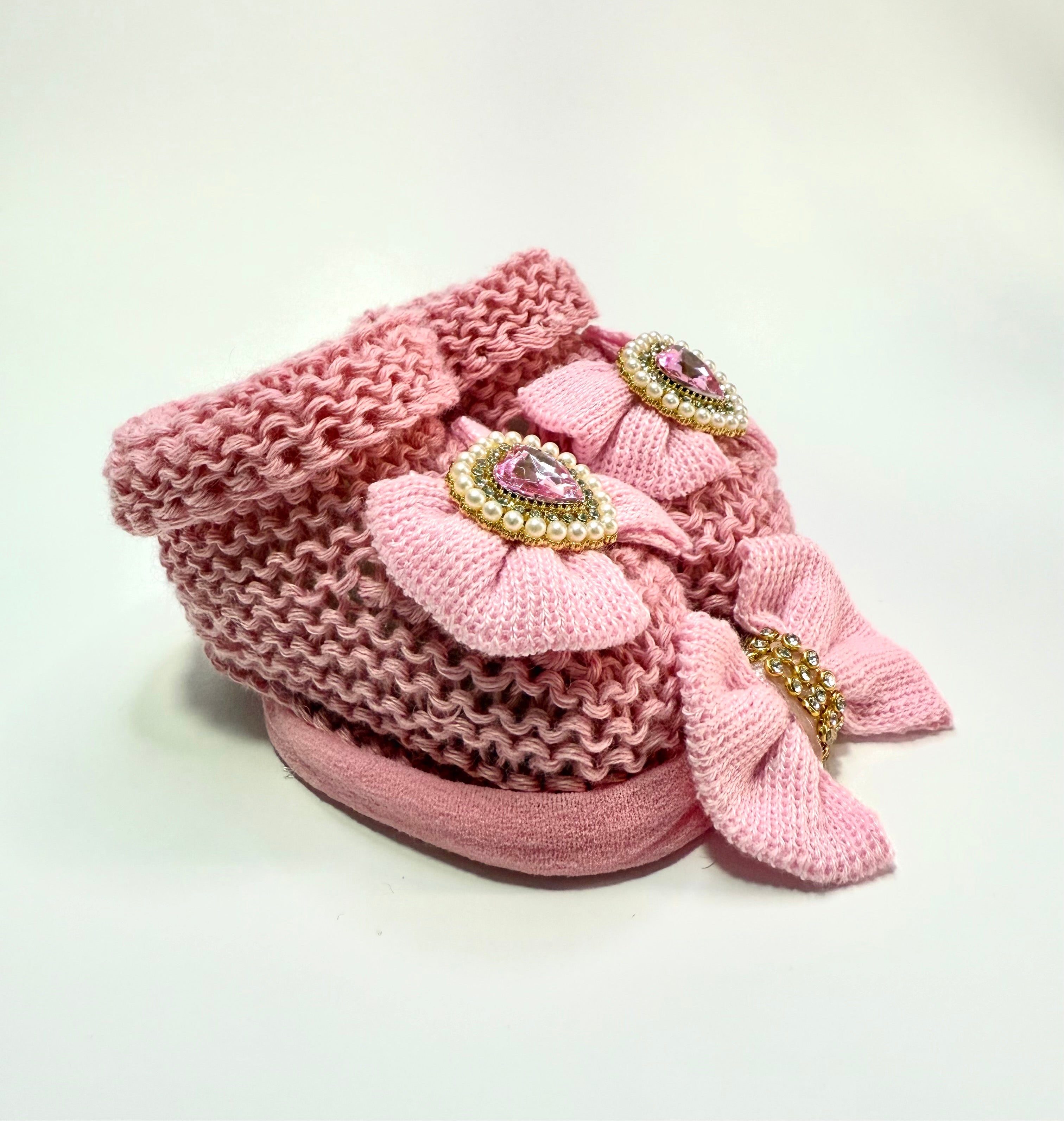 Kit Sapatinho+Lacinho Rosa Pedraria